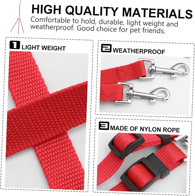 حبل تدريب الكلاب ثلاثي الرؤوس من النايلون الأحمر عالي المتانة للكلاب الصغيرة والمتوسطة في الهواء الطلق - Image 2